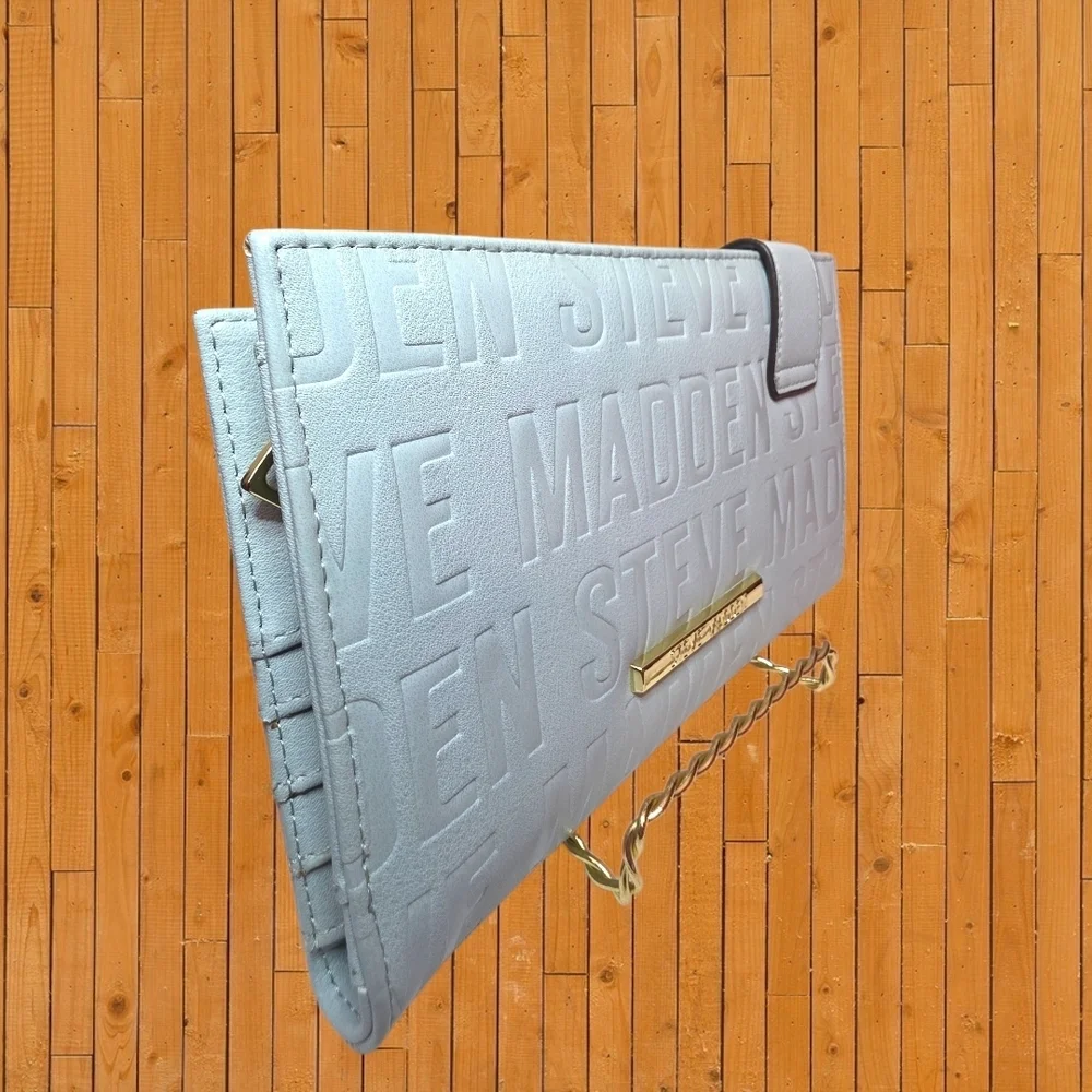 Steve Madden Large Wallet Baby Blue Embossed Logo Zip Around Clutch